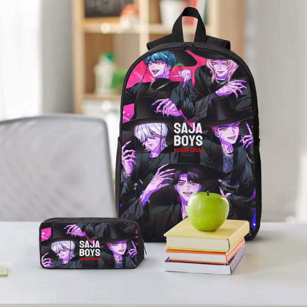 K-Pop Krusaders: Saja Boys' Backpack Bonanza with Snack Attack Lunch Box and Pencil Power!