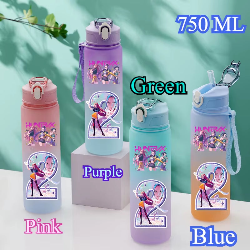 750Ml Kpop Demon Hunters Water Bottles Letter A-Z Girl Straw Drinking Cups Gourd K-Pop Rumi Mira Zoey Jinu K Pop Saja Boys