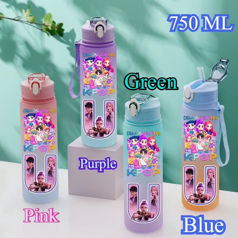 750Ml Kpop Demon Hunters Water Bottles Letter A-Z Girl Straw Drinking Cups Gourd K-Pop Rumi Mira Zoey Jinu K Pop Saja Boys