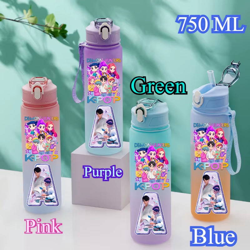 750Ml Kpop Demon Hunters Water Bottles Letter A-Z Girl Straw Drinking Cups Gourd K-Pop Rumi Mira Zoey Jinu K Pop Saja Boys