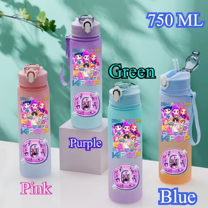 750Ml Kpop Demon Hunters Water Bottles Letter A-Z Girl Straw Drinking Cups Gourd K-Pop Rumi Mira Zoey Jinu K Pop Saja Boys