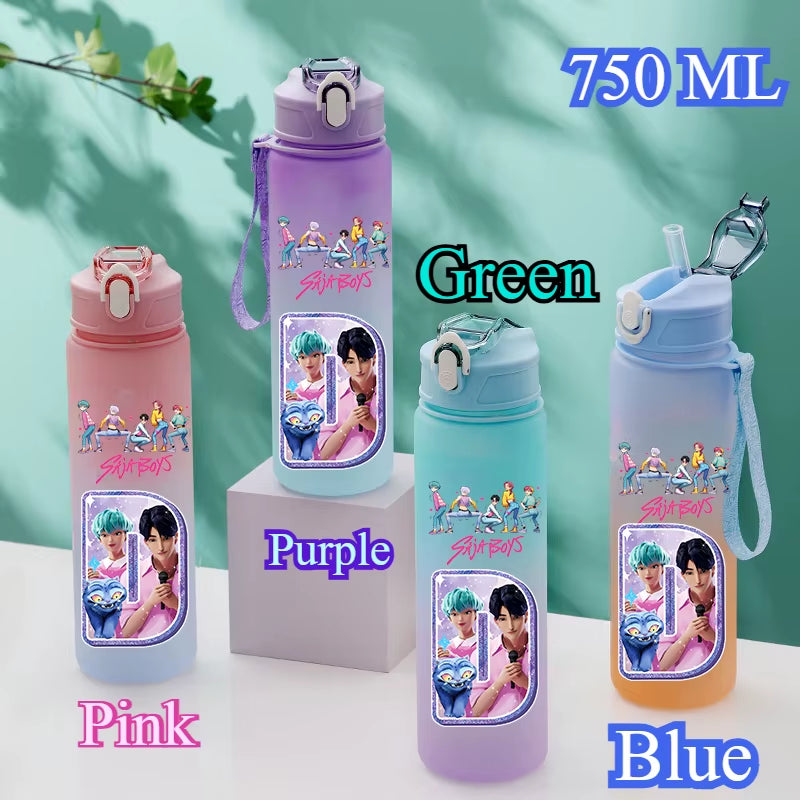 750Ml Kpop Demon Hunters Water Bottles Letter A-Z Girl Straw Drinking Cups Gourd K-Pop Rumi Mira Zoey Jinu K Pop Saja Boys