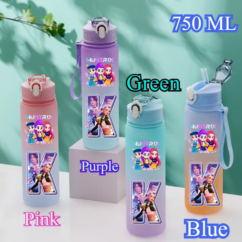 750Ml Kpop Demon Hunters Water Bottles Letter A-Z Girl Straw Drinking Cups Gourd K-Pop Rumi Mira Zoey Jinu K Pop Saja Boys