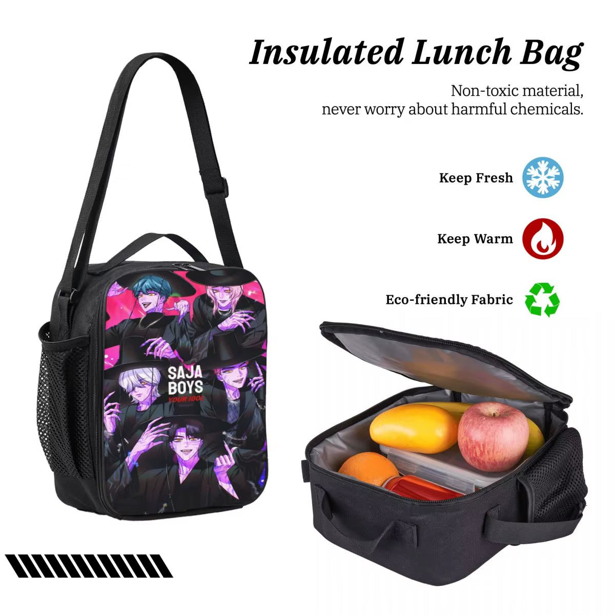 K-Pop Krusaders: Saja Boys' Backpack Bonanza with Snack Attack Lunch Box and Pencil Power!