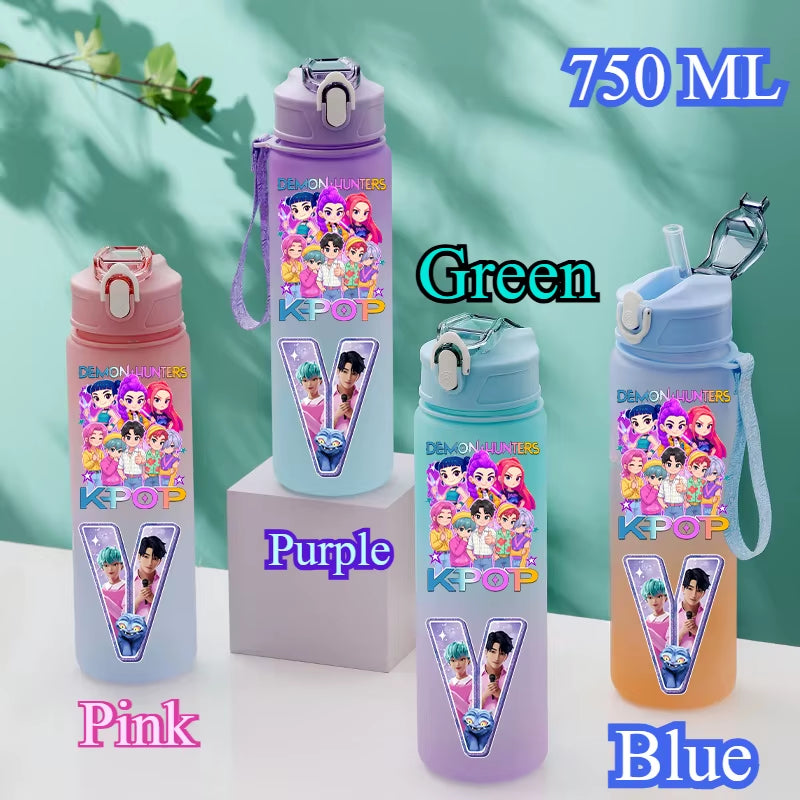750Ml Kpop Demon Hunters Water Bottles Letter A-Z Girl Straw Drinking Cups Gourd K-Pop Rumi Mira Zoey Jinu K Pop Saja Boys