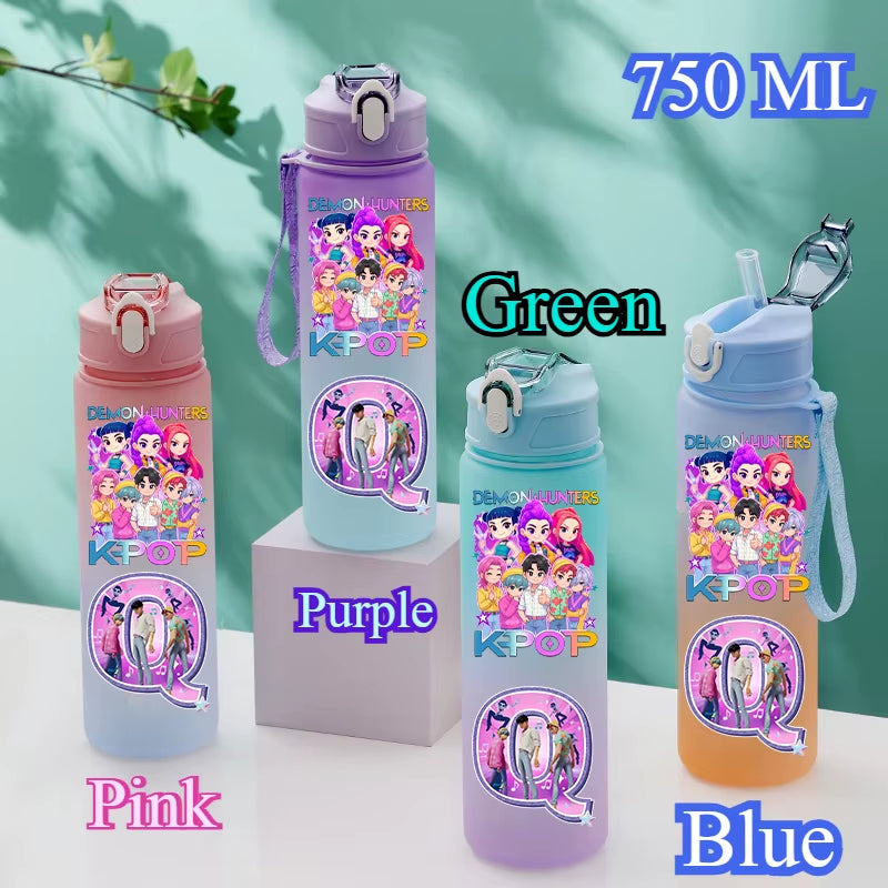 750Ml Kpop Demon Hunters Water Bottles Letter A-Z Girl Straw Drinking Cups Gourd K-Pop Rumi Mira Zoey Jinu K Pop Saja Boys