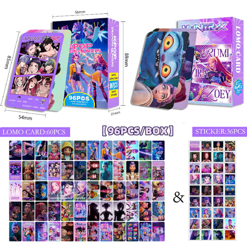 96Pcs K-POP Demon Slayers' Secret Stash: The Ultimate Sajaboys LOMO Cards & Stickers for When You Want to Fight Monsters and Collect Memes!