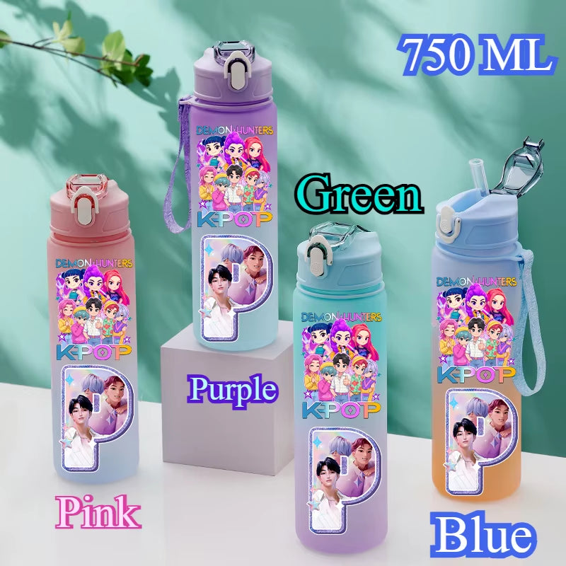 750Ml Kpop Demon Hunters Water Bottles Letter A-Z Girl Straw Drinking Cups Gourd K-Pop Rumi Mira Zoey Jinu K Pop Saja Boys