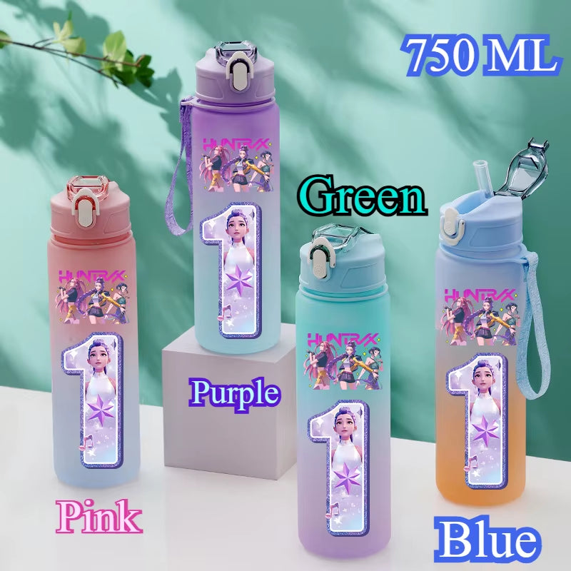 750Ml Kpop Demon Hunters Water Bottles Letter A-Z Girl Straw Drinking Cups Gourd K-Pop Rumi Mira Zoey Jinu K Pop Saja Boys