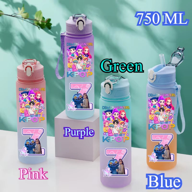 750Ml Kpop Demon Hunters Water Bottles Letter A-Z Girl Straw Drinking Cups Gourd K-Pop Rumi Mira Zoey Jinu K Pop Saja Boys