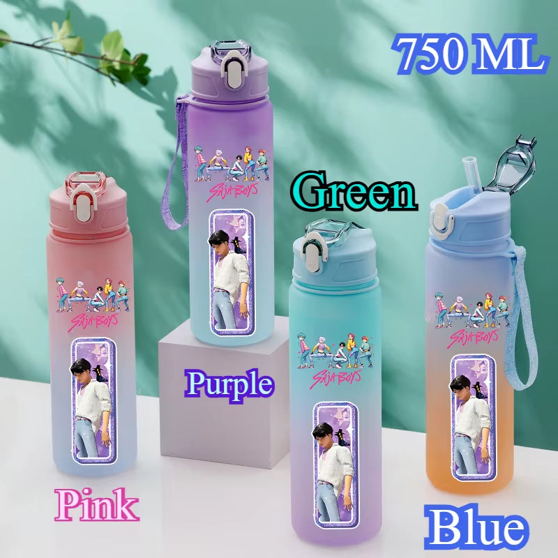 750Ml Kpop Demon Hunters Water Bottles Letter A-Z Girl Straw Drinking Cups Gourd K-Pop Rumi Mira Zoey Jinu K Pop Saja Boys