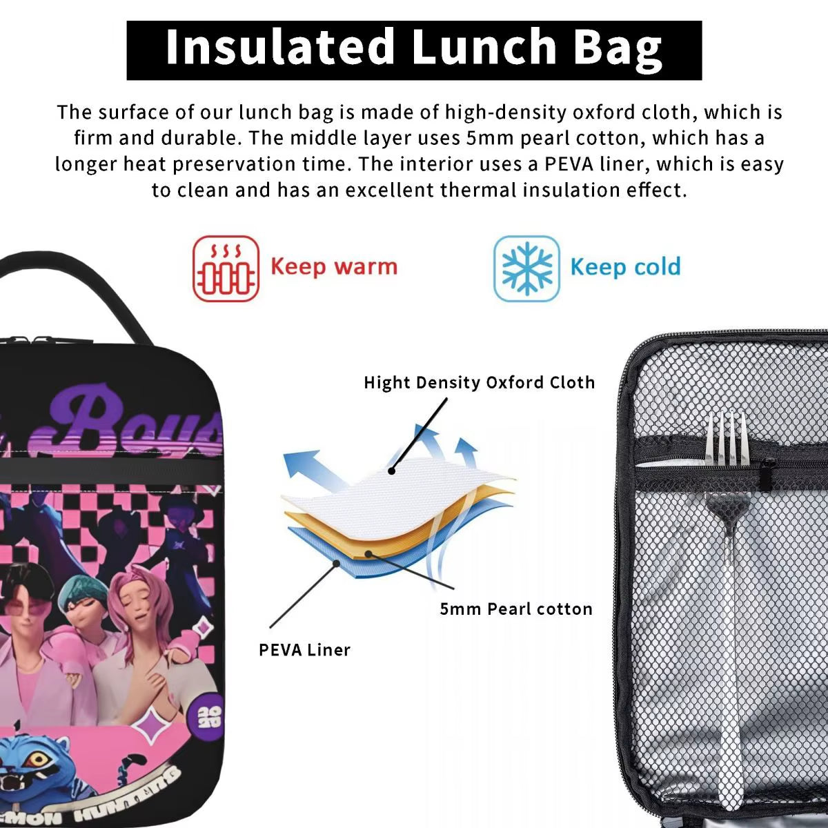 Kpop Demon Slayer Snack Attack Tote: The Ultimate Lunchbox for Anime Aficionados and Tiger Enthusiasts!