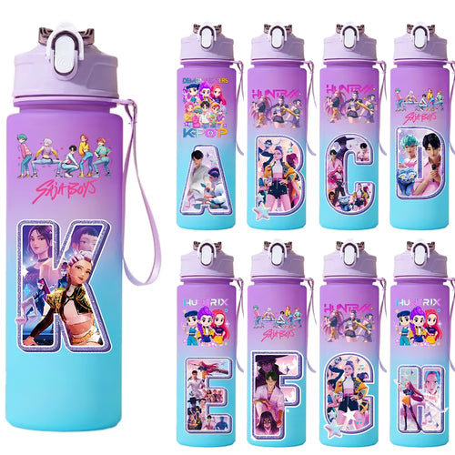 750Ml Kpop Demon Hunters Water Bottles Letter A-Z Girl Straw Drinking Cups Gourd K-Pop Rumi Mira Zoey Jinu K Pop Saja Boys